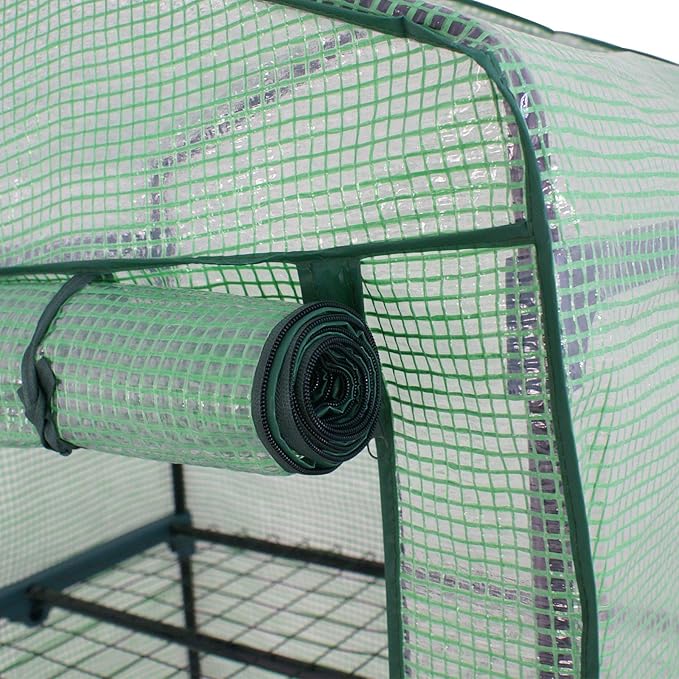 4-Tier Mini Greenhouse Portable Garden Grow Plants Flower Seedings Green House w/PE Cover, Roll-Up Zipper Door and Metal Frame 27.25"(L) X 19"(W) x 63"(H)