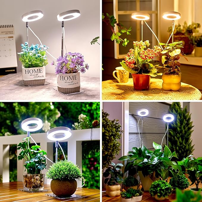 Brightown Plant Grow Light, LED Growing Light for Indoor Plants, 2 Head 96 LED Adjustable Height Growing Lamp with Timer, 3 Dimmable Brightness Levels, Low Safe Voltage, Perfect for Small Plants