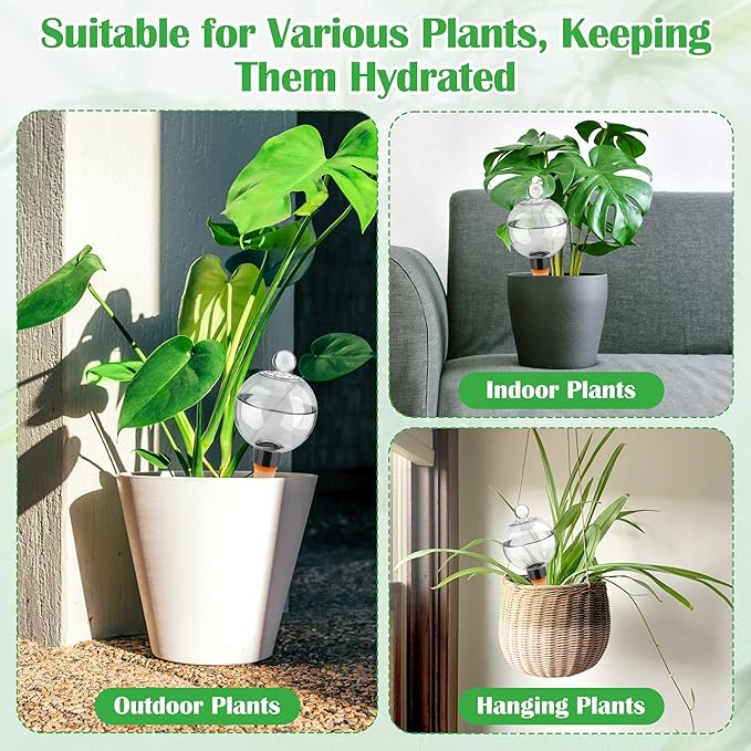 Coitak 4 PCS Plant Self Watering Globes with Covers, Brush, Plastic Plant Watering Devices System Slow Release, Automatic Self Watering Planter Insert for Plant Indoor Outdoor