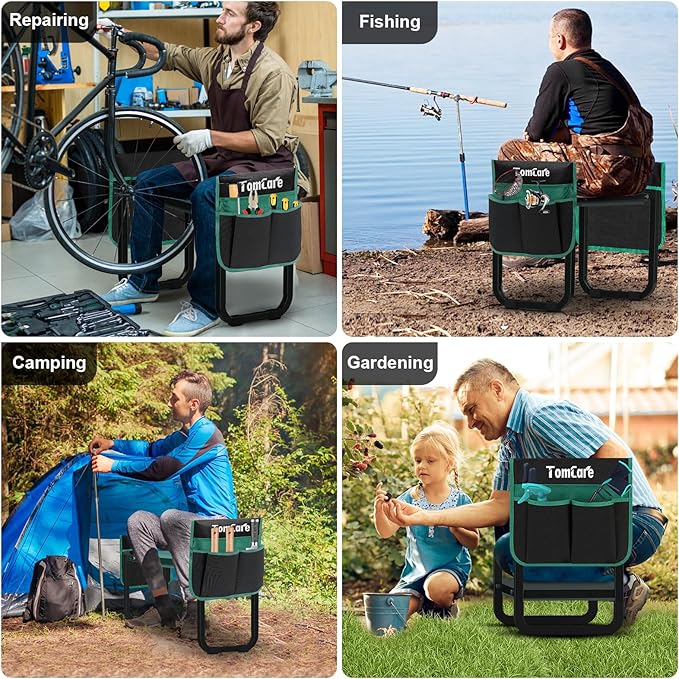 TomCare Garden Kneeler and Seat 11.14” Wider Larger Soft Kneeling Pad Garden Bench with 2 Large Tools Pouches Heavy Duty Foldable Garden Stool Gardening Gifts for Women Men Gardeners Seniors, Black