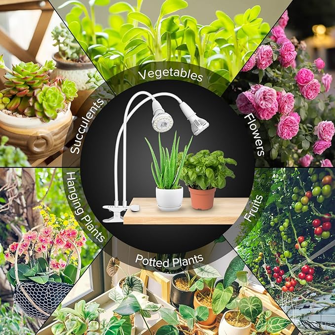 Grow Lights for Indoor Plants, LED 20 W Full Spectrum Bulb Replaceable Plant Light, 300 W Equivalent Clip on Grow Light with Optical Lens for Indoor Growing, Lifetime Free Bulb Replacement