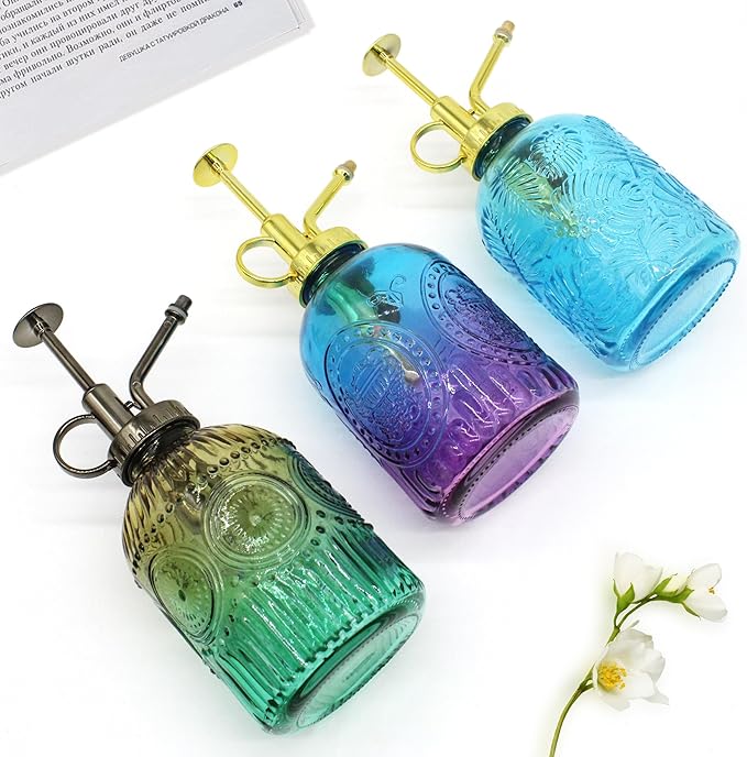 Glass Plant Mister Spray Bottle, 350ML Vintage Plant Spritzer, Succulent Watering Bottle Glass with Top Pump, Small Plants Sprayer Watering Can for Indoor (Purple)