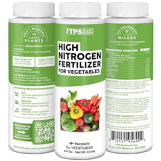 High Nitrogen Fertilizer for Vegetables – Liquid Plant Food for Vigorous Leafy Growth, Strong Stems & Higher Garden Productivity, 32 oz