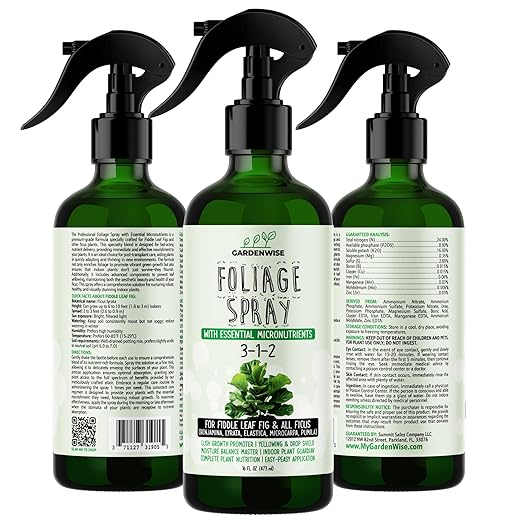 GARDENWISE 3-1-2 Fiddle Leaf Fig Foliar Spray - Plant Shine & Fertilizer - Premium Spray for Indoor Plants with Essential Nutrients - Fiddle Leaf Fig Plant Food & Fertilizer - Ready-to-Use (16 OZ)