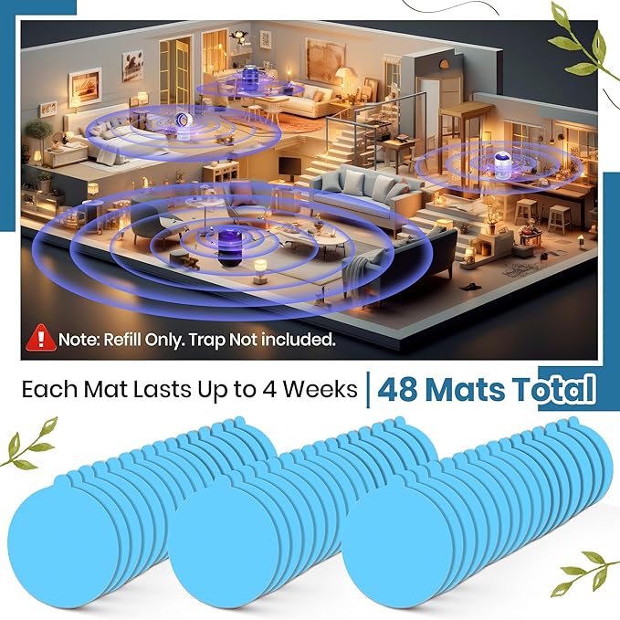 48 Pack Glue Board Refills Compatible with Katchy, FVOAI, Fenun & Dunaga Indoor Fly Traps, 4.33" Replacement Sticky Pads Insect Catcher for Fly, Mosquito & Bug Control