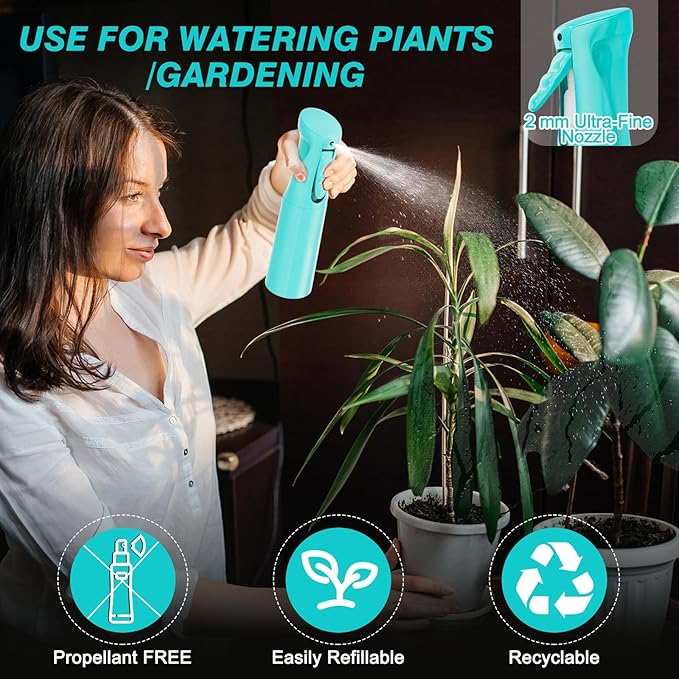IMPORX Continuous Spray Bottle for Hair 2 Pack (10.1oz/300ml) Home Essentials Spray Bottles for Cleaning Empty Ultra Fine Water Mister Sprayer for Hairstyling Garden Plants Curly Hair Perfume, Cyan