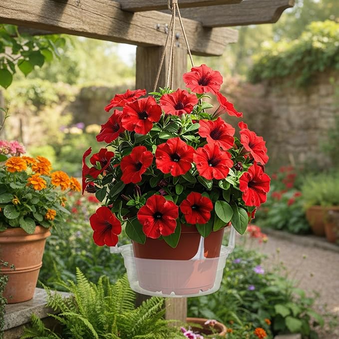 Curtis Wagner Plastics Hanging Basket Drip Pans (5-Pack) | Clear, Round (Diameter = 7.37" Base, 10" Top, 3.7" Depth) Hanging Plant Tray Saucer with Built-in Hooks & Water Catcher for Indoor & Outdoor