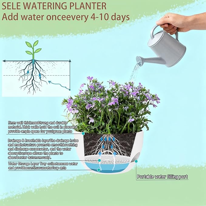 Set of 2-8 Inch Self Watering Hanging Planters for Indoor Outdoor,Hanging Plant Pots with Drainage & Removable Tray, Hanging Pots Holder for Ivy, Pothos, Ferns, Balcony & Patio, White