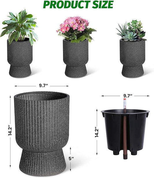 TROPOW 14 Inch Plant Pots, Self Watering Planters Set of 2 with Drainage Holes, Tall planters for Indoor Plants, Flower Pots with Water Level Monitor, for Patio, Porch, Living Room, Home Office