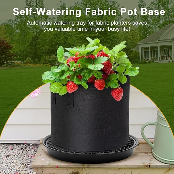 P Polerden 4 Pack Self Watering Fabric Pot Base 14 inch, Auto Pots Fit for 5 Gallon Grow Bags, Auto Watering Plant Saucer for Fabric Planters Plant Saucers Flower Pot Tray, 3 Year Warranty