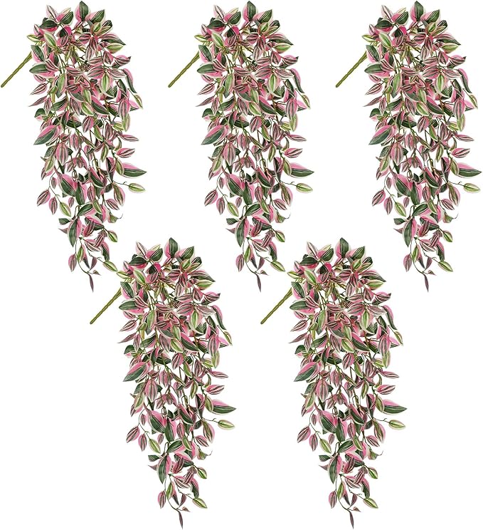 DILATATA Fake Hanging Plants Artificial Hanging Plants 181 Leaves Faux Wandering Jew Hanging Leaves Plant for Wall Shelf Home Indoor Outdoor Decor - 5 Pack