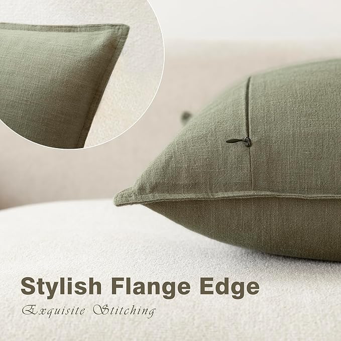 Foindtower Pack of 2, Decorative Linen Soild Throw Pillow Covers Accent Lumbar Cushion Case Boho Farmhouse Pillowcase for Chair Couch Sofa Bedroom Living Room Home Decor 12x20 Inch Olive Branch Green