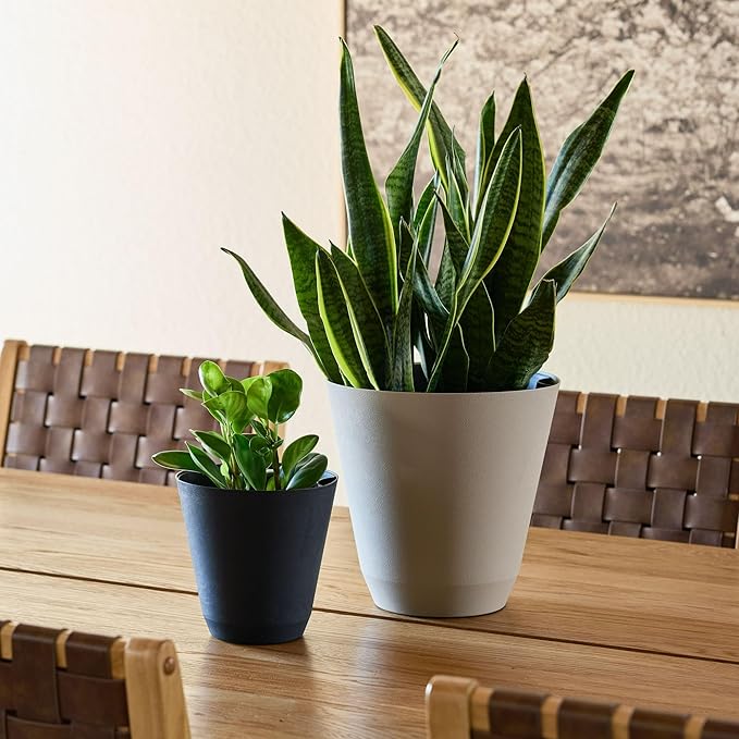 9-Inch Resin Self-Watering Planter, Recycled Materials, Low-Maintenance, Indoor/Outdoor Use (Beige)