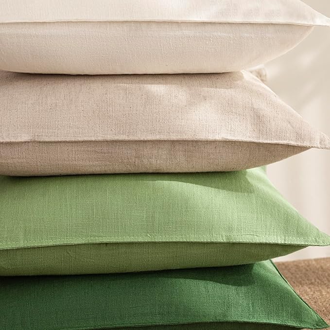 Foindtower Pack of 2, Decorative Linen Soild Throw Pillow Covers Soft Accent Euro Cushion Case Boho Farmhouse Pillowcase for Chair Couch Sofa Bedroom Living Room Home Decor 20 x 20 Inch Lime Green