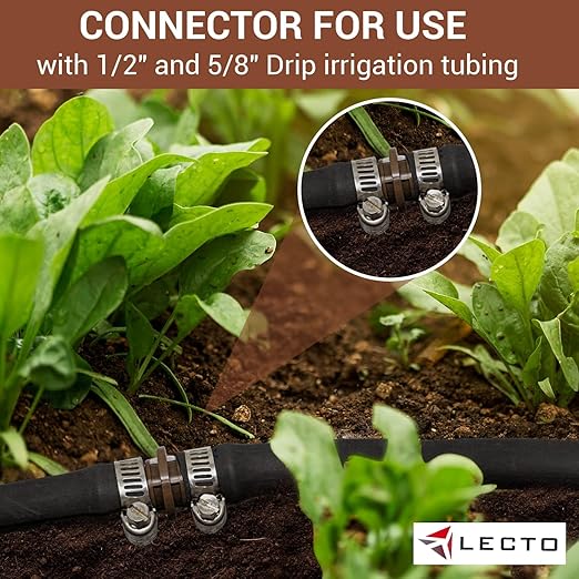 LECTO Universal 5/8", 1/2", .700" Drip Line Repair & Extension Kit – 6 Pack Plastic Couplers with 12 Stainless Steel Hose Clamps