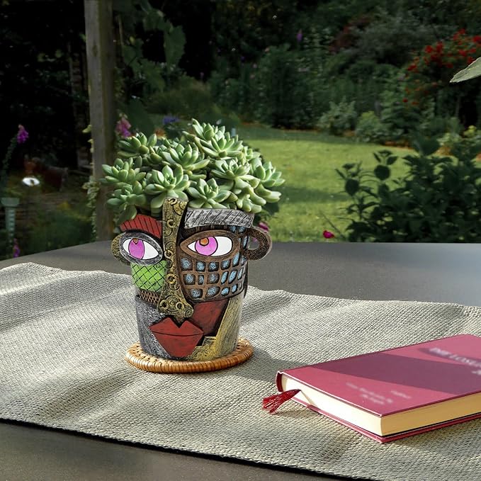 Abstract Face Planters Pots - Whimsical Hand-Painted Ceramic Face Pot for Succulents & Small Plants, Unique Planters for Indoor Garden Decor, Artistic Home & Office Desk Decoration