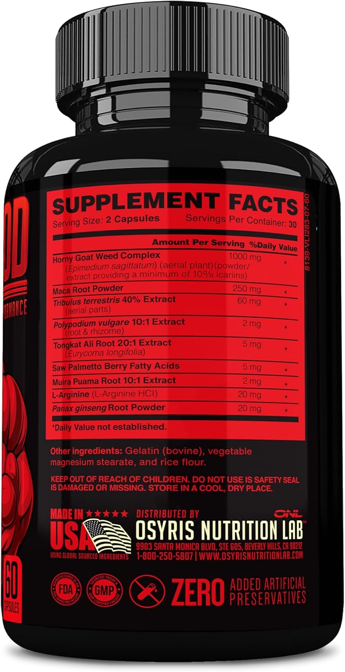 ONL Bull Blood Testosterone Booster - High Potency Male Enhancing Supplement for Stamina & Endurance - Test Booster with Maca Root, Horny Goat Weed & Tongkat Ali - 120 Capsules (2 Pack)
