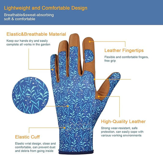 Bamllum Leather Gardening Gloves for Women - Working Gloves for Weeding, Digging, Planting, Raking and Pruning