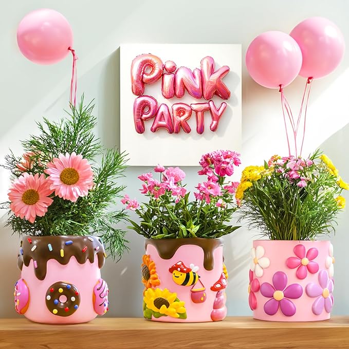 GUGUGO Colorful Flowers Planters Cute Unique Rainbow Planter with Drainage, Vintage Retro Flower Plant pots for Indoor Plants, Eclectic Succulent Gardening Pot for Boho Modern Home Décor-Black