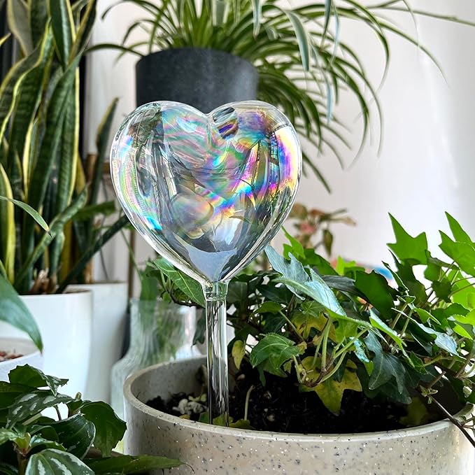 Kingbuy Plant Waterer Self Watering Globes Colorful Glass Plant Watering Bulbs Heart Shaped Garden Water Device for Indoor Outdoor Plants, 4 Pack