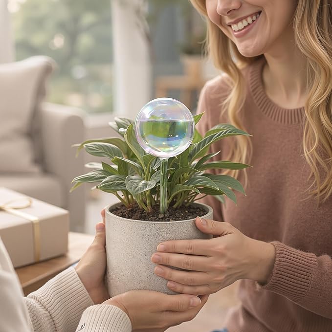 Soilagua 13 oz Extra Large Wick-Controlled Plant Watering Globes, Self Watering Globes for Everyday and Vacation Use, Iridescent Glass Water Bulbs, Automatic Plant Waterer, 2 Pack