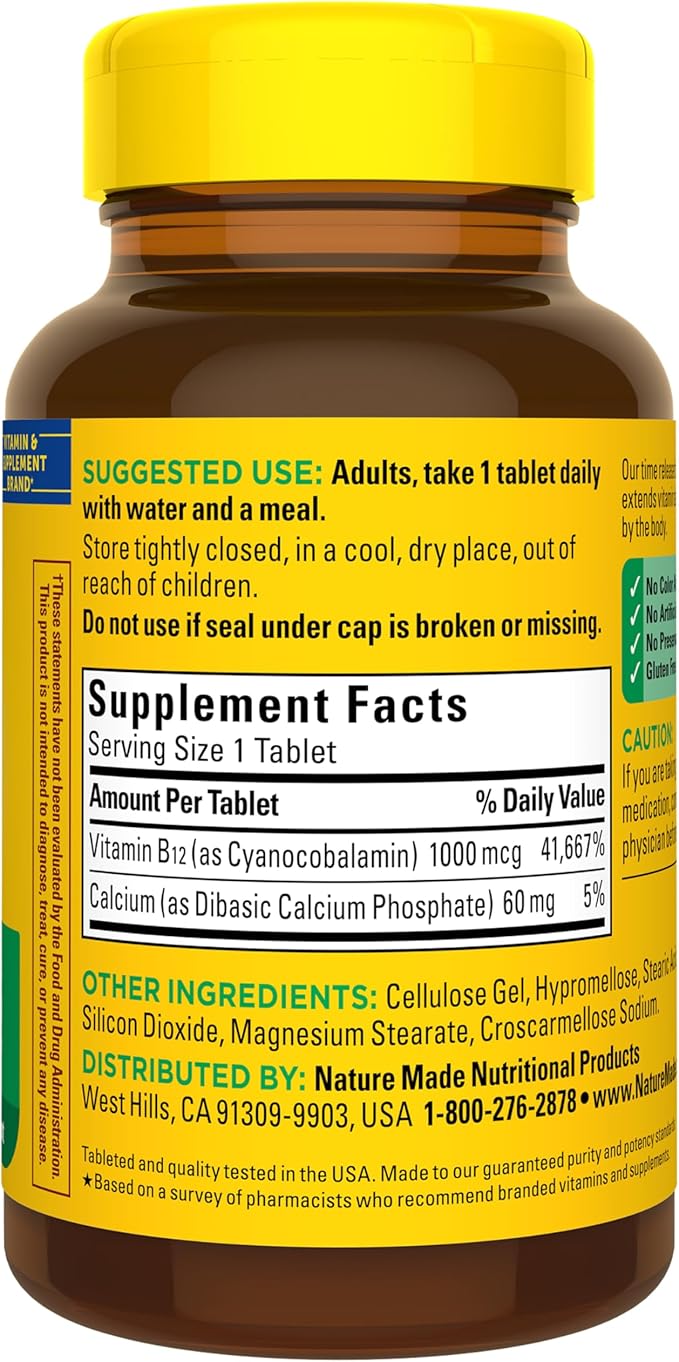 Nature Made Vitamin B12 1000 mcg, B12 Vitamins, Dietary Supplement for Energy Metabolism Support, 160 Time Release Tablets, 160 Day Supply