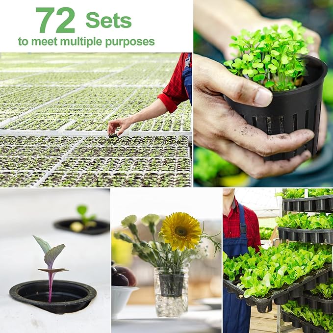 72 Sets Rockwool Cubes and Net Pots, 1.2 * 1.2 * 1.5 inch Rock Wool 72 Plugs & 72-Pack 2inch Net Cups for Hydroponics Growing Systemm, Garden Tower Supplies