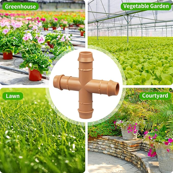 14 Pcs Drip Irrigation Cross Fittings 1/2 Inch, Drip Line Parts Four Way Connectors for 1/2" Irrigation Tubing, Barbed 4 Way Coupling Tee Irrigation System Replacement for Sprinkler Systems