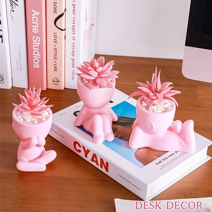 Der Rose Pink Artificial Succulents Plants Set of 3 Fake Artificial Plants Office Desk Accessories for Pink Room Bathroom Shelf Decor
