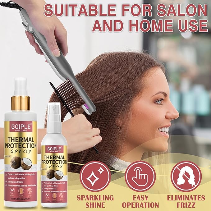 2PCS Coconut Heat Protection Spray - Thermal Protector for Hair, Travel Size, Paraben & Dye Free Treatment