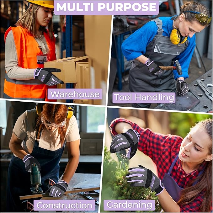 HANDLANDY Work Gloves for Women, Breathable Leather Gardening Glove for Yard Maintenance, Hand Protection with Touch Screen