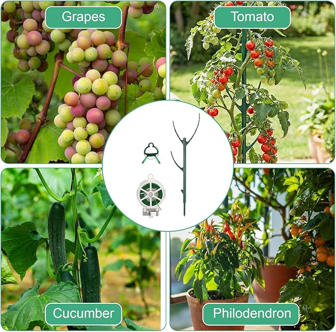 30-Pack Plant Support Stakes with 30Pcs Clips & 1Pc Ties, Stackable Garden Trellis Climbing Poles & Tall Plant Sticks for Indoor Outdoor Potted Plants