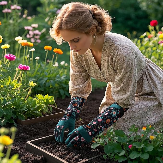 Trifabricy Gardening Gloves for Women, Breathable Leather Garden Gloves with Grip, Thorn-Proof Puncture-Resistant Work Gloves