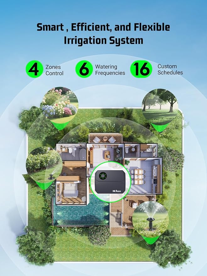 Smart Sprinklers Controller 2.4GHz WiFi, Irrigation Controller Easy Use App Enabled, 4 Zones + 16 Plans, Save Water Auto Skip Rain, Freeze & Wind, 10 Minutes Install