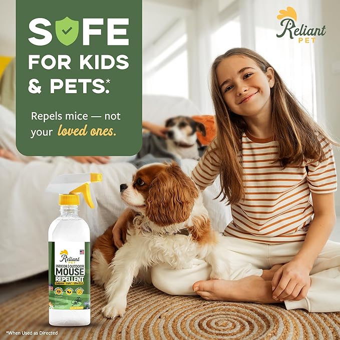 Reliant Pet Peppermint Oil Mouse Repellent Spray - 16oz - Natural Mice Deterrent for Indoor & Outdoor Use - Pest Control for Home, Car Engines, RV - Pet Safe Pest Control - Made in USA
