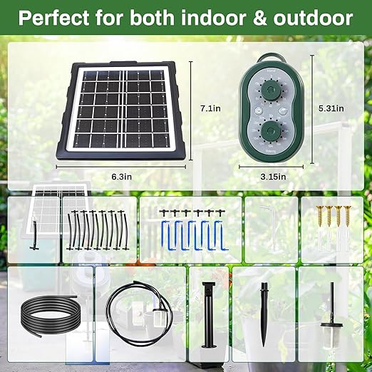 50FT Solar Automatic Drip Irrigation Kit System, Smart Self-Watering System with USB Charging for Outdoor Indoor Use, 2200mAh Automatic Watering System Supports 15 Pots for Garden, Balcony & Patio