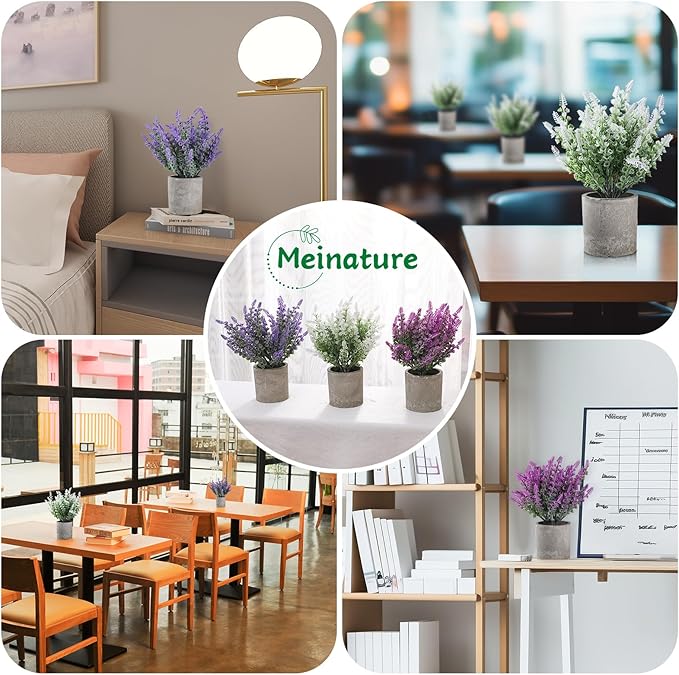 Plant Stand Indoor,3-Pack Lifelike Artificial Lavender ,Artificial Plants Indoor, Nordic Lavender Table Decor,Biodegradable Pot,Suitable for Home and Office Décor