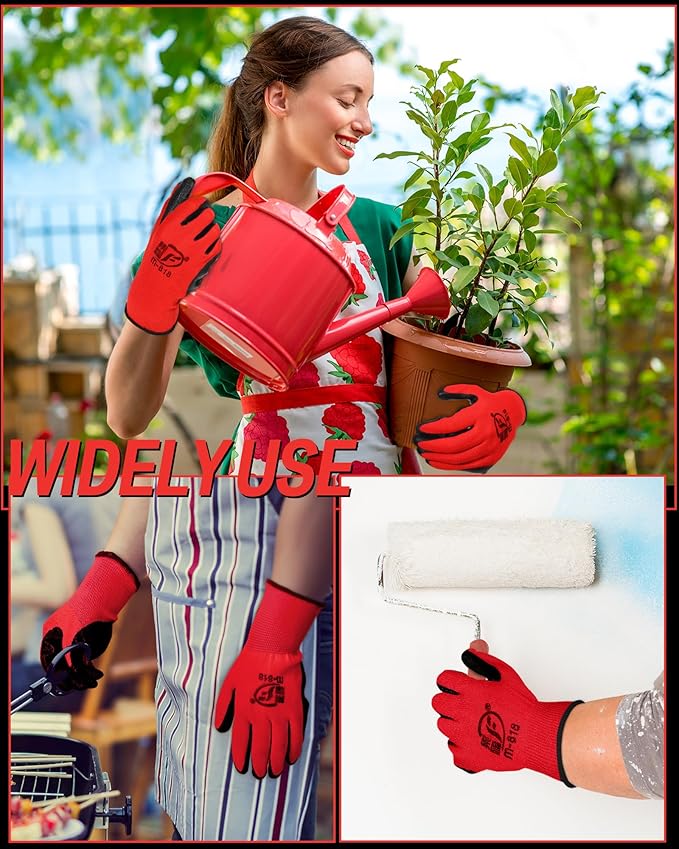 Potchen 72 Pairs Gardening Work Gloves Bulk for Men Women, Rubber Coated Garden Multipack Safety Construction Glove