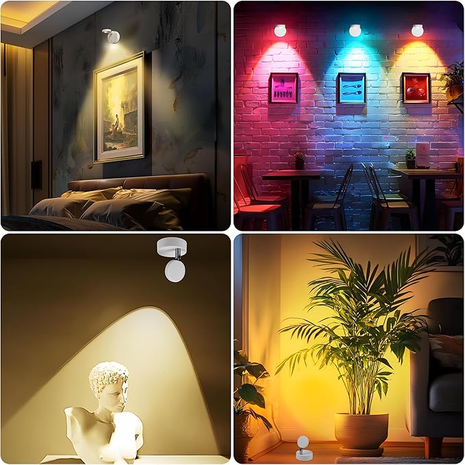 2 Pack Rechargeable LED Spotlight for Indoor, Wireless RGB Spot Light with Remote, Magnetic Picture Battery Operated Lamp, Ceiling Uplight Puck Lights with Rotatable Head for Plant Portrait Artwork