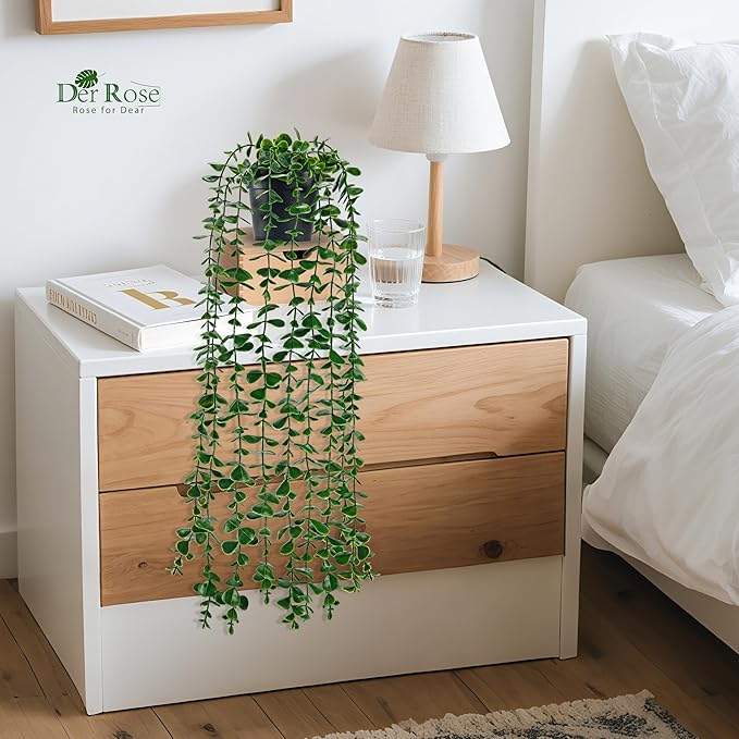Der Rose 24.8'' Fake Hanging Plants Artificial Potted Eucalyptus Vine Plants Indoor and Outdoor for Office Home Living Room Bathroom Wall Shelf Decor (1Pack)