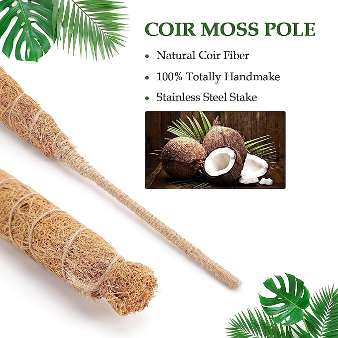 2 Pack Moss Pole for Plants Monstera - 25 Inch Moss Poles for Climbing Plants Monstera, Bendable Moss Pole Stakes for Indoor, Handmade Coco Coir Plant Support for Plants Grow Upward