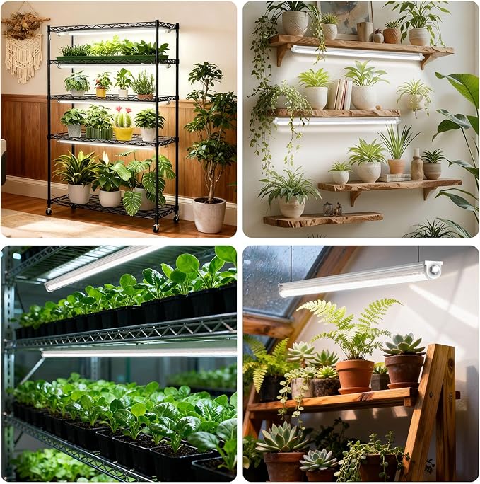 JESLED 4FT Waterproof Grow Lights for Indoor Plants, Sunlight Full Spectrum 5000K LED for Seed Starting, Seedling & Vegetables, 96W(2 X 48W,600W Equiv), Linkable Grow Light Strip with Switch, 2P