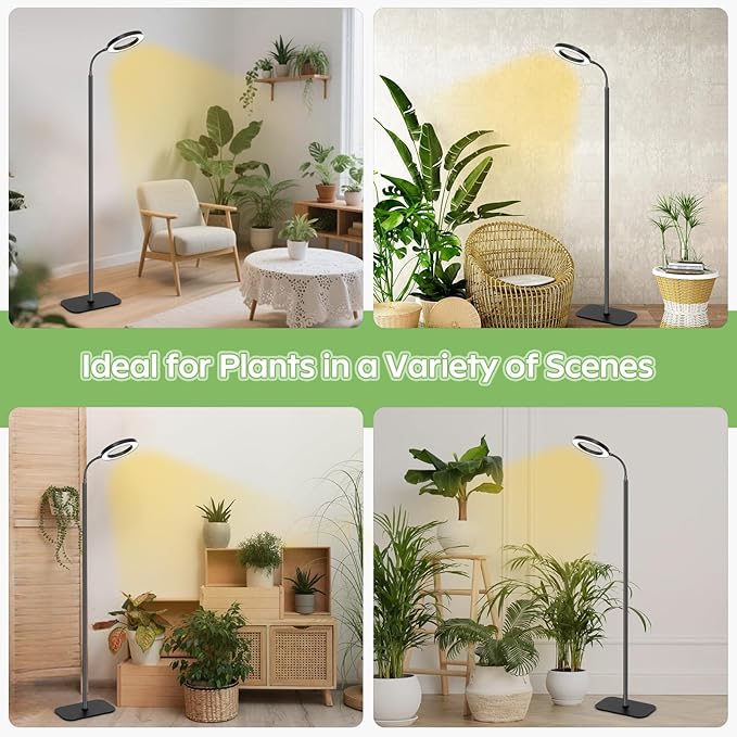 Plant Lights for Indoor Growing, Cord Hidden Standing Grow Lights for Indoor Plants, 20w Full Spectrum LED Grow Lamp for Indoor Plants,3/9/12 h Timer,10 Brightness,70" Height Adjustable, Black