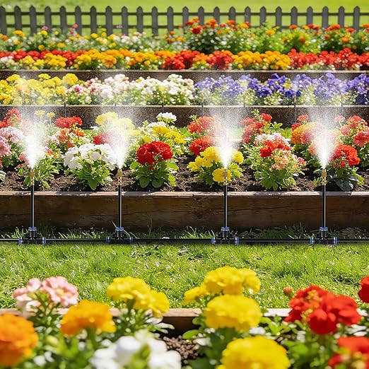 50ft Drip Irrigation System, Automatic Garden Watering System with 16 Adjustable Sprinkler Nozzles, Irrigation Hose Kit for Yard, Lawn, Plants, Atomizing System