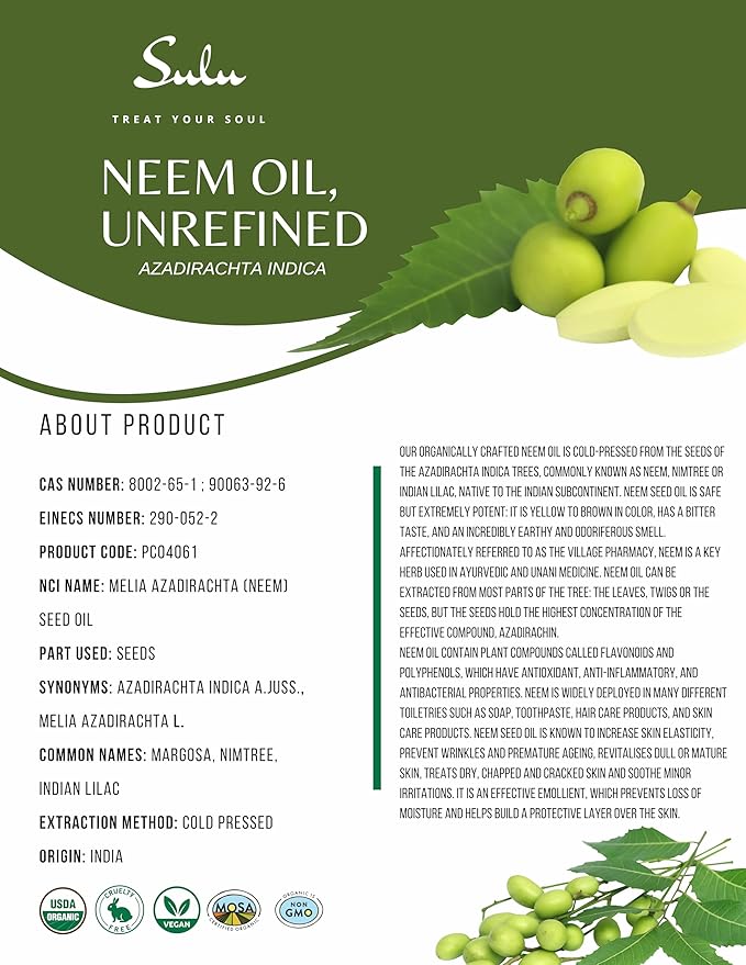 100% Pure Organic Unrefined Virgin Cold Pressed Neem Oil 8 fl.oz