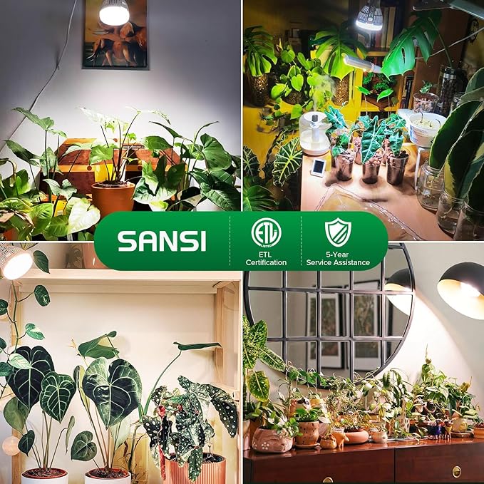 SANSI LED Grow Light Bulb for Seeds and Greens, Full Spectrum 10W Grow Light (150 Watt Equiv) with Optical Lens for Indoor Plant, High PPFD, E26 Base, 4-Pack