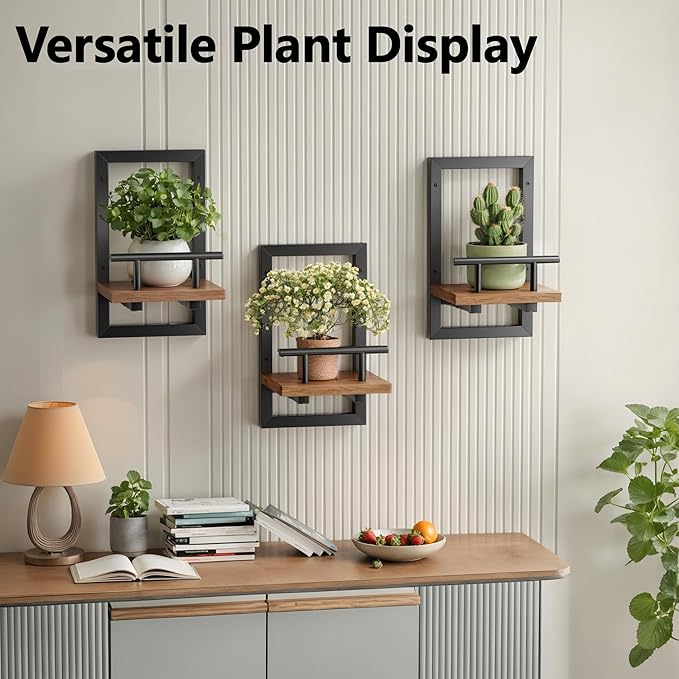 Sbosbo Floating Shelves for Wall, Plant Shelf Indoor, Wall Planters for Indoor Floating Plant Shelves for Bedroom, Living Room, Kitchen, Office, Bathroom Decor (2 Pack)