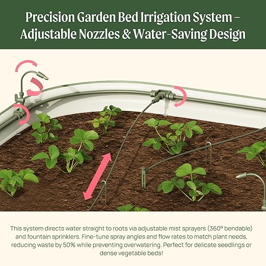Vego Garden Irrigation Kit - Drip Irrigation System for Raised Garden Beds, Efficient Watering Solution for Vegetables, Flowers, and Plants, Easy DIY Installation (M)