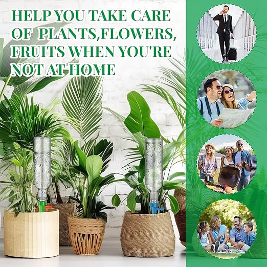 SiliFine 8 Set Plant Watering Devices with Self Watering Spikes and 26 oz Plastic Bottles Plant Waterer Devices with Adjustable Control Valve Switch Indoor Outdoor (Clear)