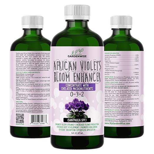 GARDENWISE 0-3-2 African Violet Fertilizer for Indoor Plants: Concentrated Plant Food – Plant Fertilizer, Bloom Booster for All Violets, Indoor Flowering Plants, Vigorous Growth and Blooming (8 OZ)
